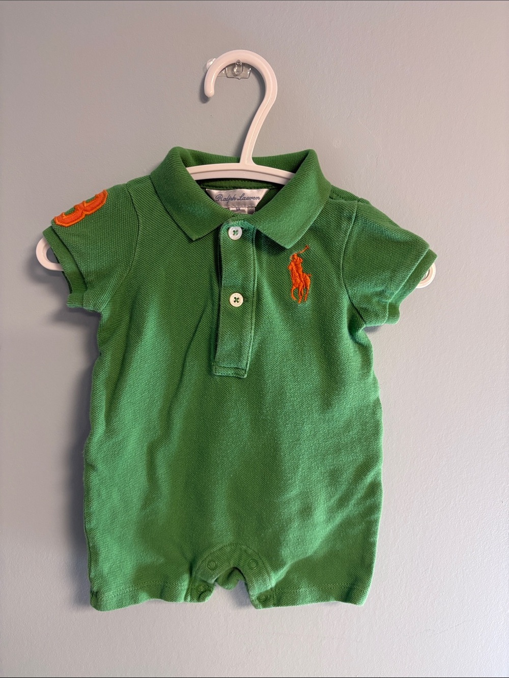 Ralph Lauren Green Polo Romper, Baby Boy Size 3months, Baby Boy Onesie